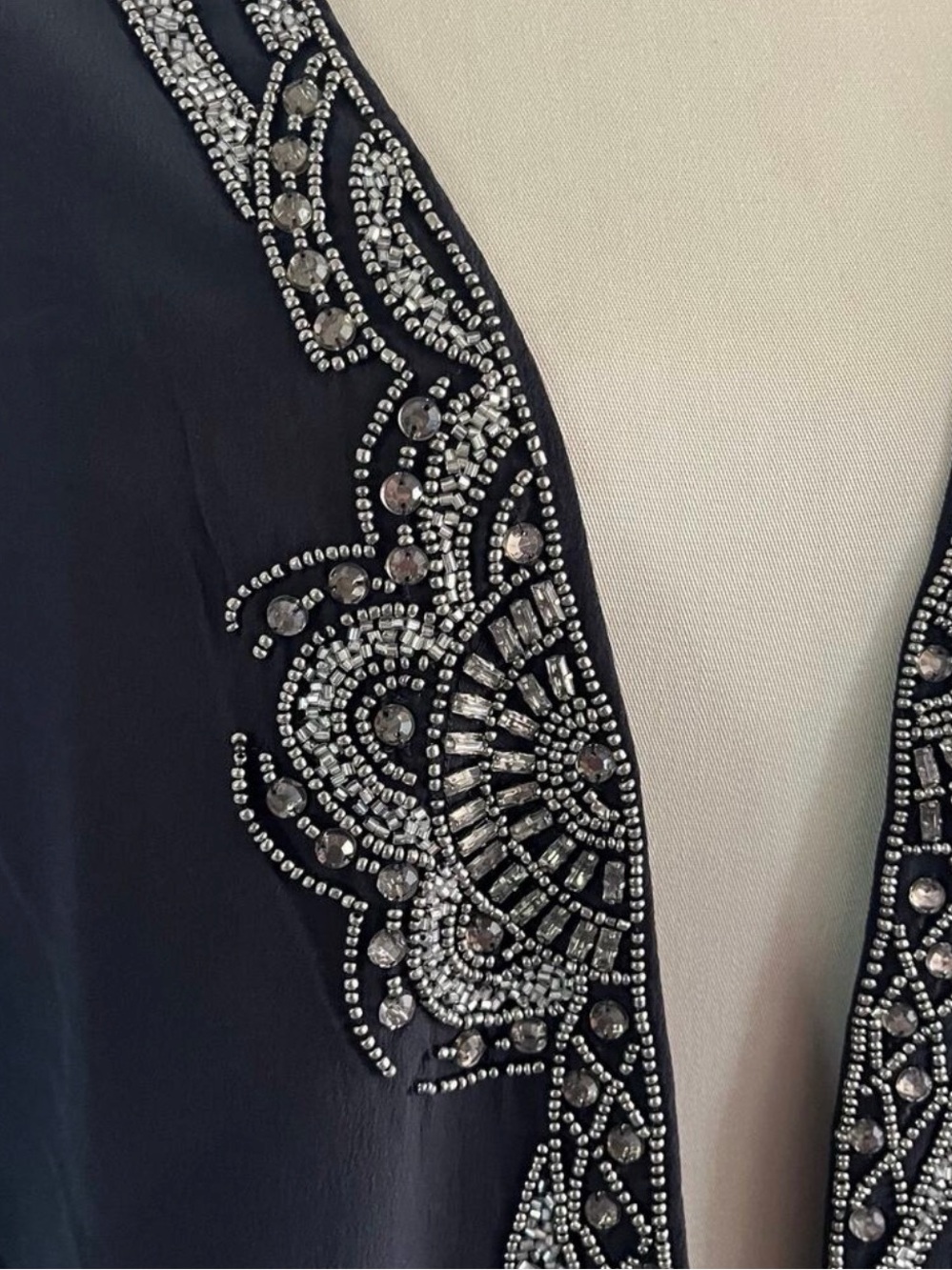 Soft Surroundings Black Embellished Open Front Jacket with Silver Beading - Picture 2 of 5